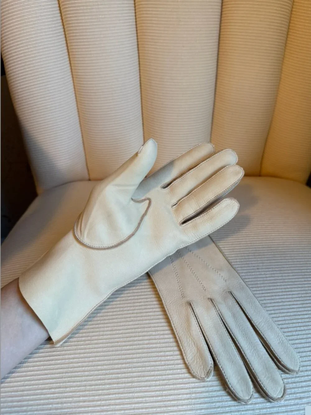 Vintage Cream Deerskin Leather Dress Gloves | Soft Grain Size 7